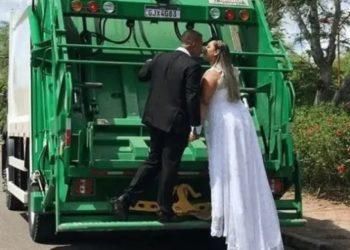 “행복해요”…쓰레기차에서 웨딩 촬영한 브라질 부부 사연